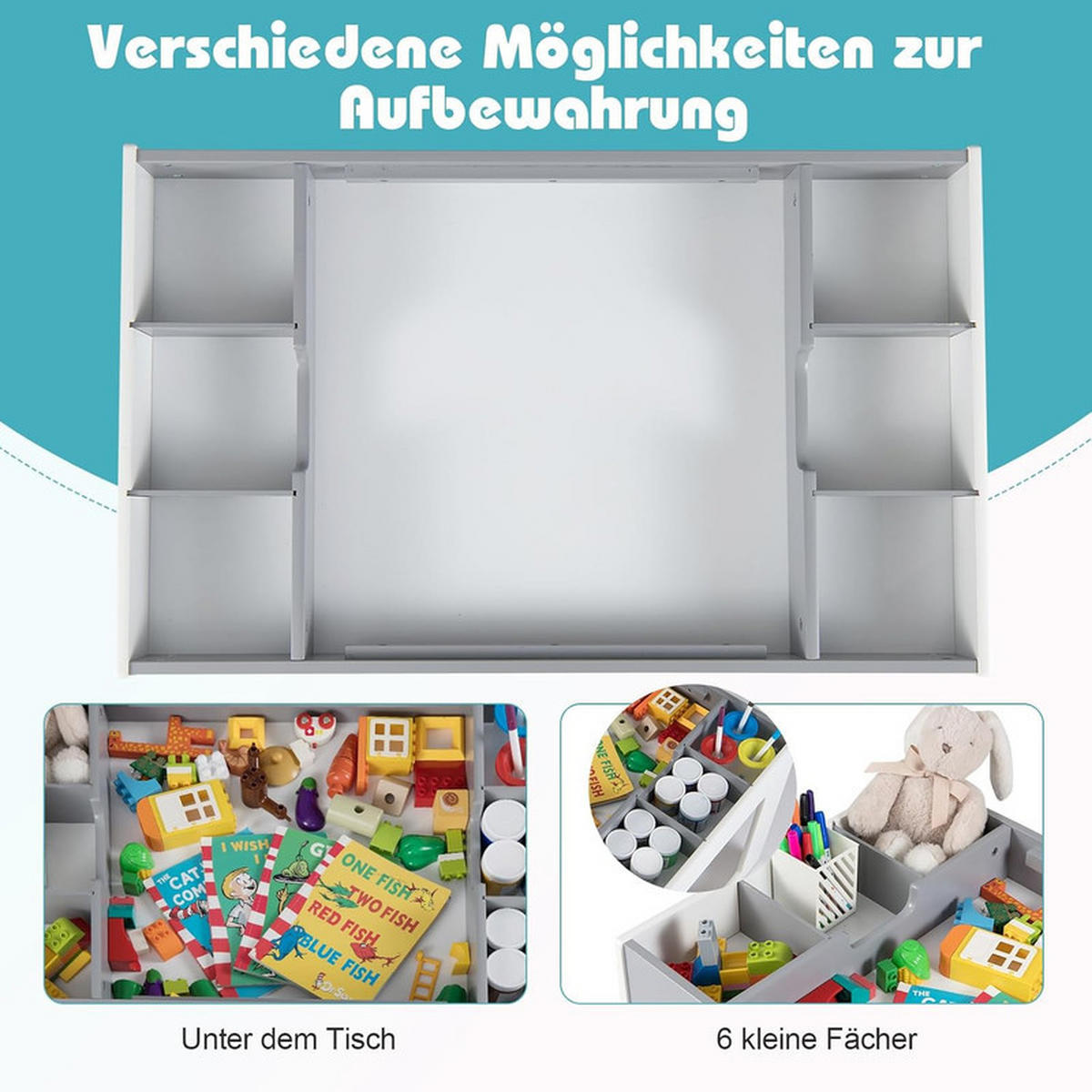 KINDERTISCH mit Stuhl grau(3-tlg) - Grau, Holzwerkstoff (80/48/49cm) - COSTWAY