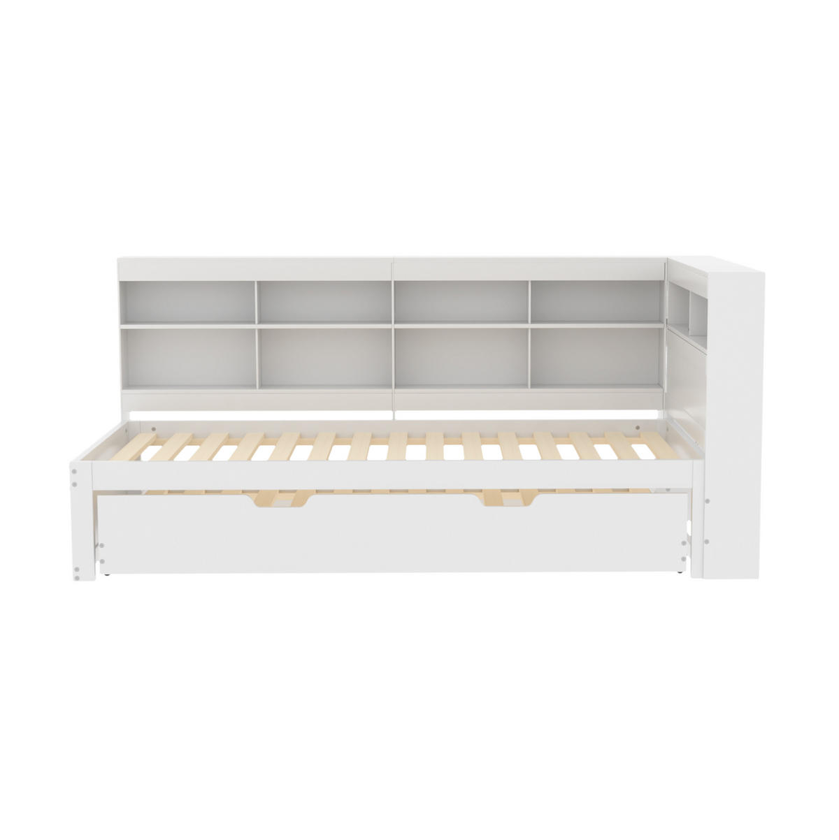 BETTT ausziehbar 90/200 cm mit USB-Buchse und Stauraum Weiß - Weiß, Holz (90/200cm) - OKWISH
