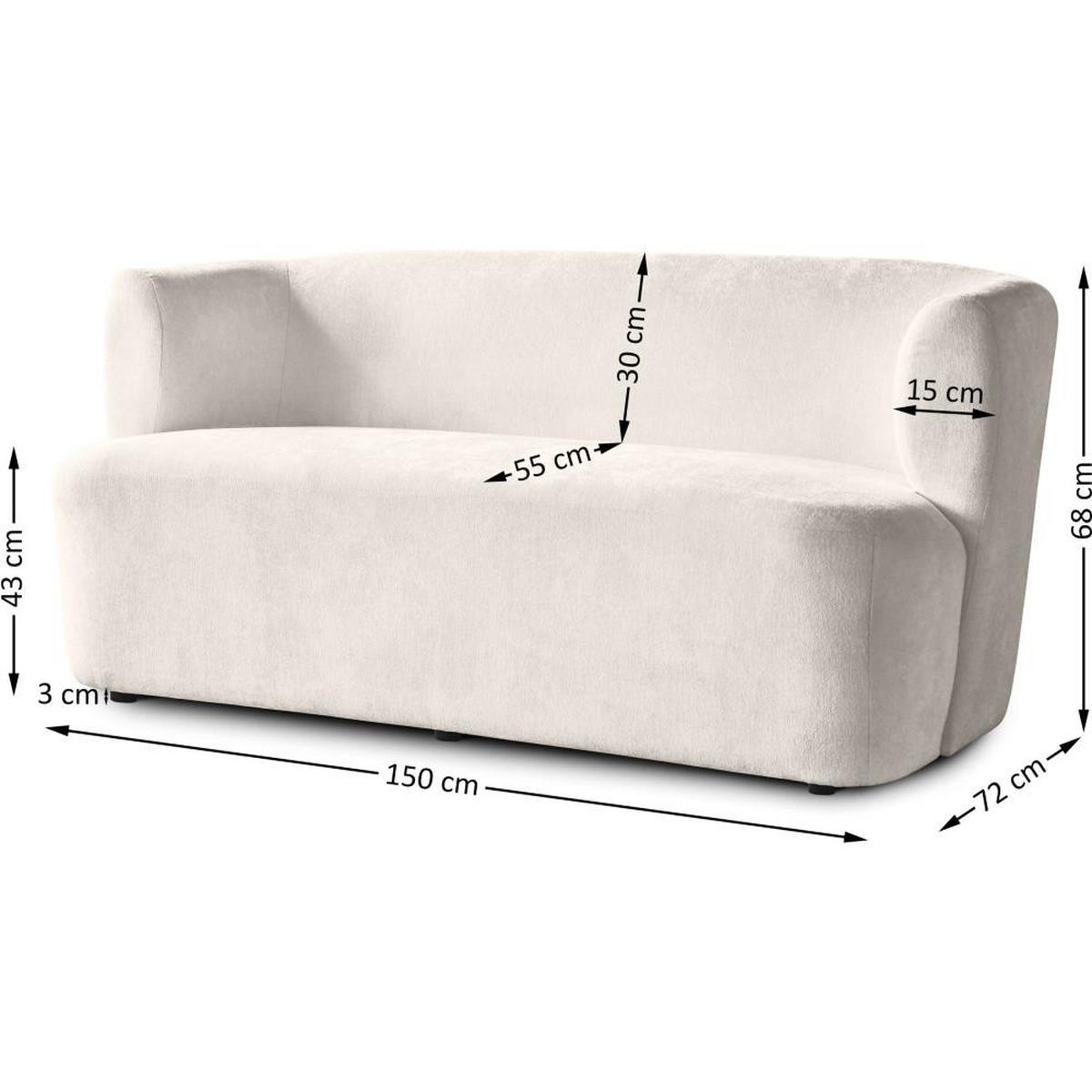 2-SITZER SOFA Nori beige velour - Beige/Schwarz, Kunststoff/Textil (150/68/72cm) - Beautysofa