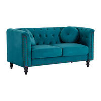 SOFA 2-Sitzer - Samt - Grünblau - TURNER - Blau, Textil (163/79/77cm) - Vente-Unique