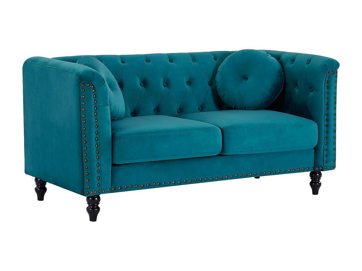 SOFA 2-Sitzer - Samt - Grünblau - TURNER - Blau, Textil (163/79/77cm) - Vente-Unique