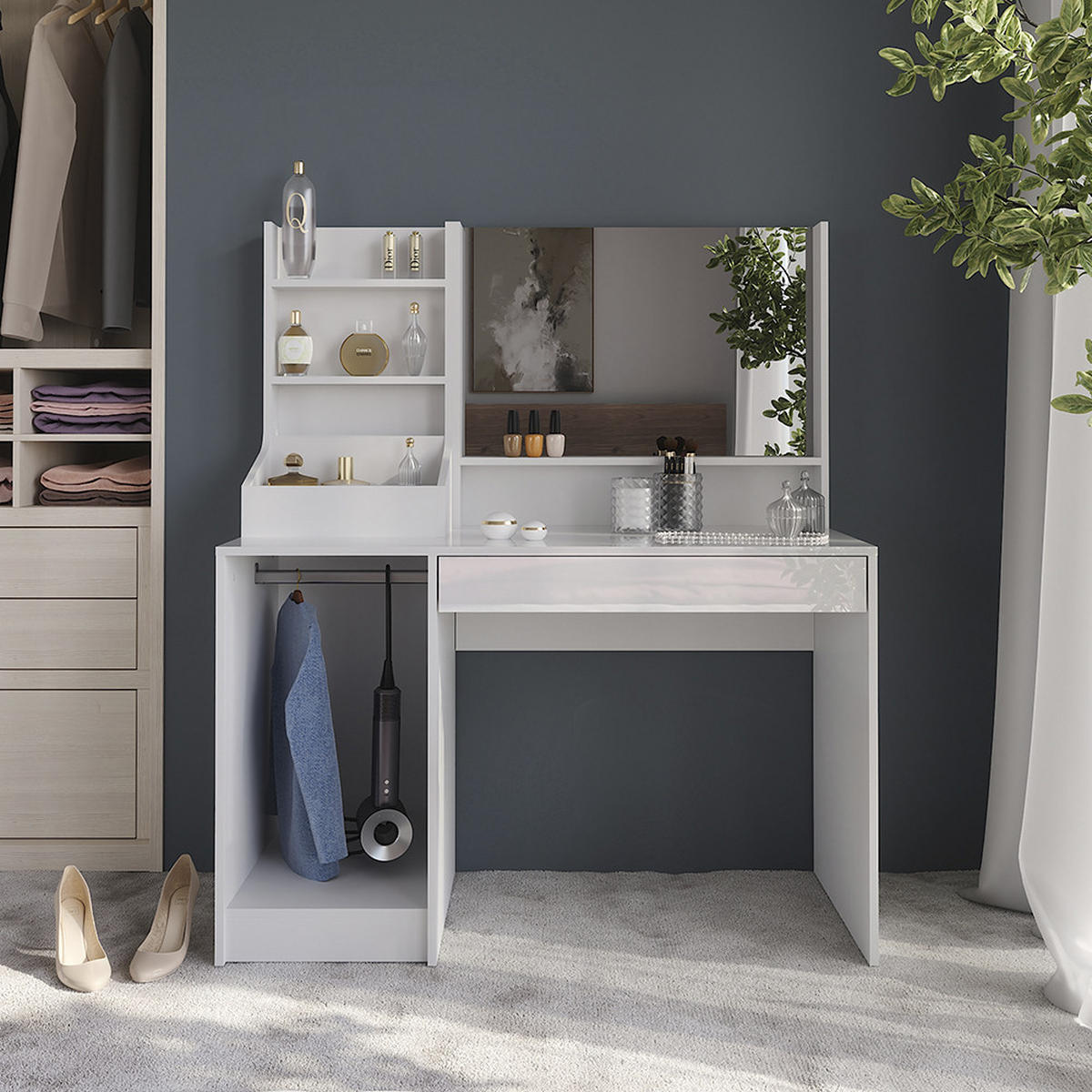 SCHMINKTISCH Sherry Weiß/Weiß Hochglanz 119.8 cm 3 Teile - Weiß Hochglanz, Holzwerkstoff (119.8/76/50.1cm) - Vicco