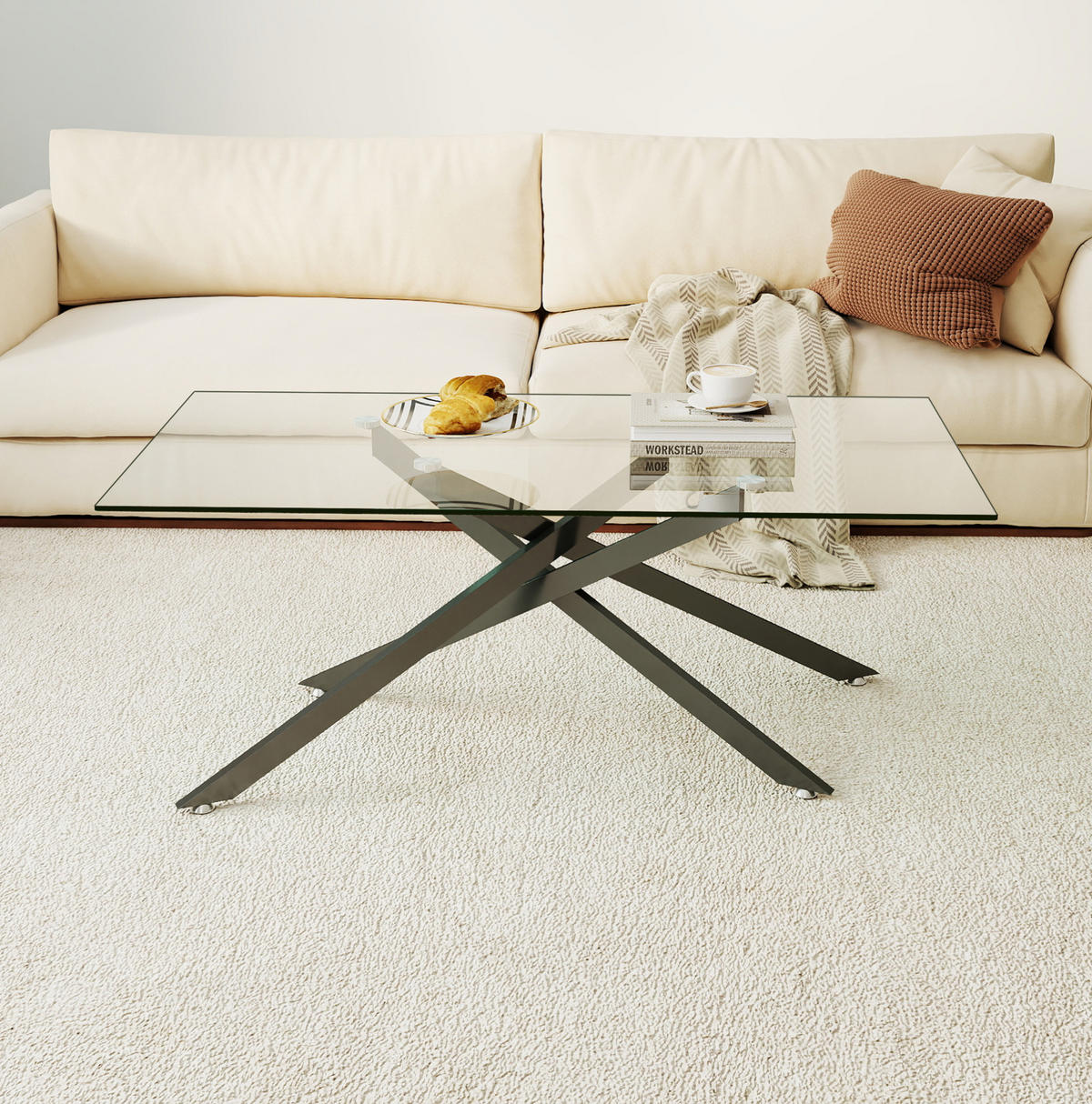 COUCHTISCH 120/60/46 cm aus Glas und Metall in Schwarz - Schwarz, Glas (60/120/46cm) - BEAOK
