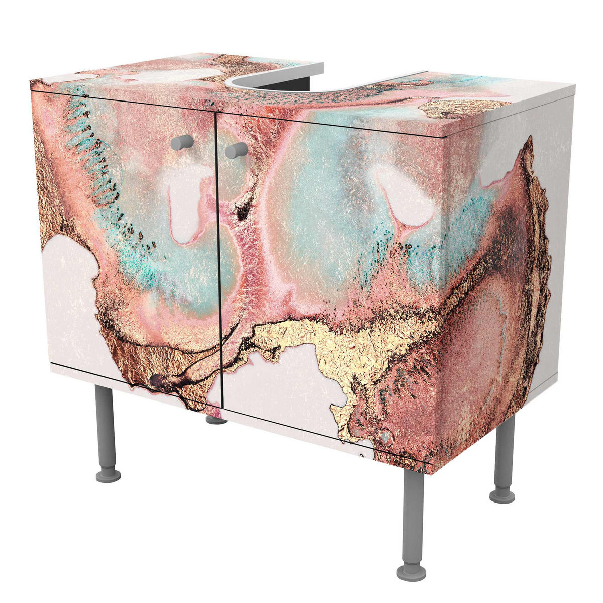 WASCHBECKENUNTERSCHRANK Goldenes Aquarell Rosé 60/55/35 cm - Rosa, Holzwerkstoff (60/55/35cm) - Bilderwelten