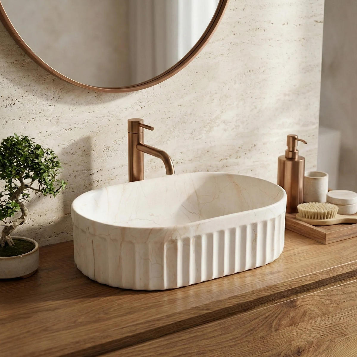 AUFSATZWASCHBECKEN Rea Georgia - Beige, Keramik (35/14.5/55.5cm) - REA