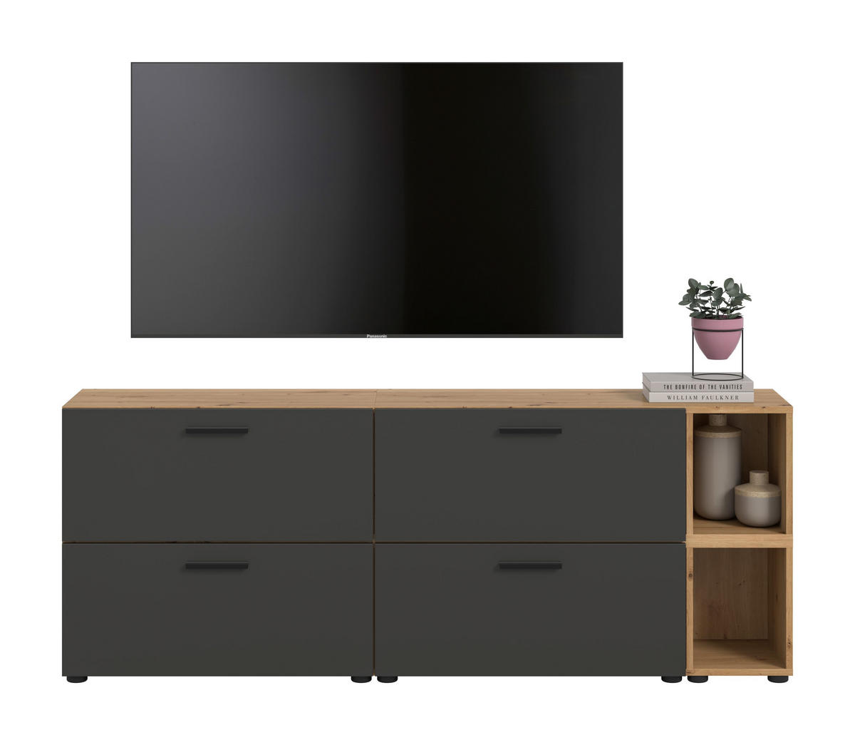 WOHNWAND The One Basalt grau 176/34/67 cm - Braun, Holzwerkstoff (176/67/34cm) - Xonox