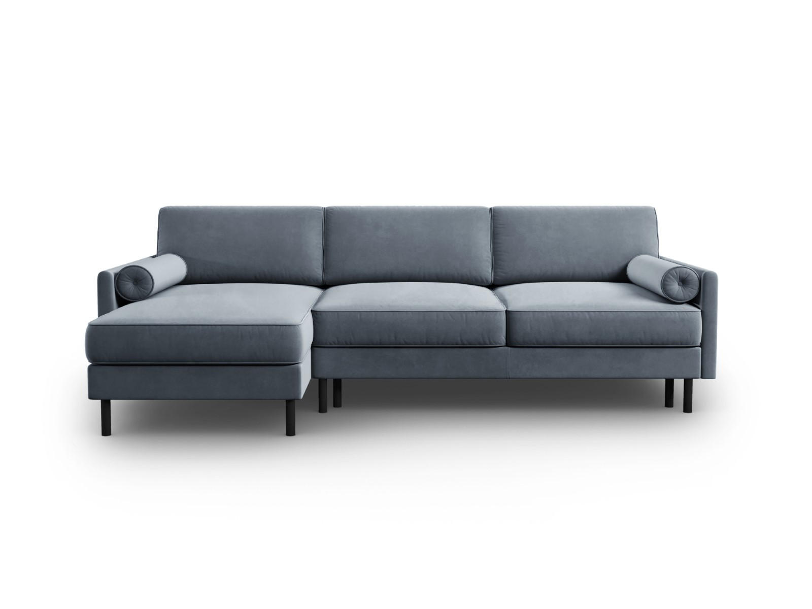 AUSKLAPPBARES-ECKSOFA links mit Container Scott aus Samt hellblau 5 Sitzplätze - Hellblau, Textil (142/212cm) - Micadoni