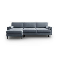 AUSKLAPPBARES-ECKSOFA links mit Container Scott aus Samt hellblau 5 Sitzplätze - Hellblau, Textil (142/212cm) - Micadoni