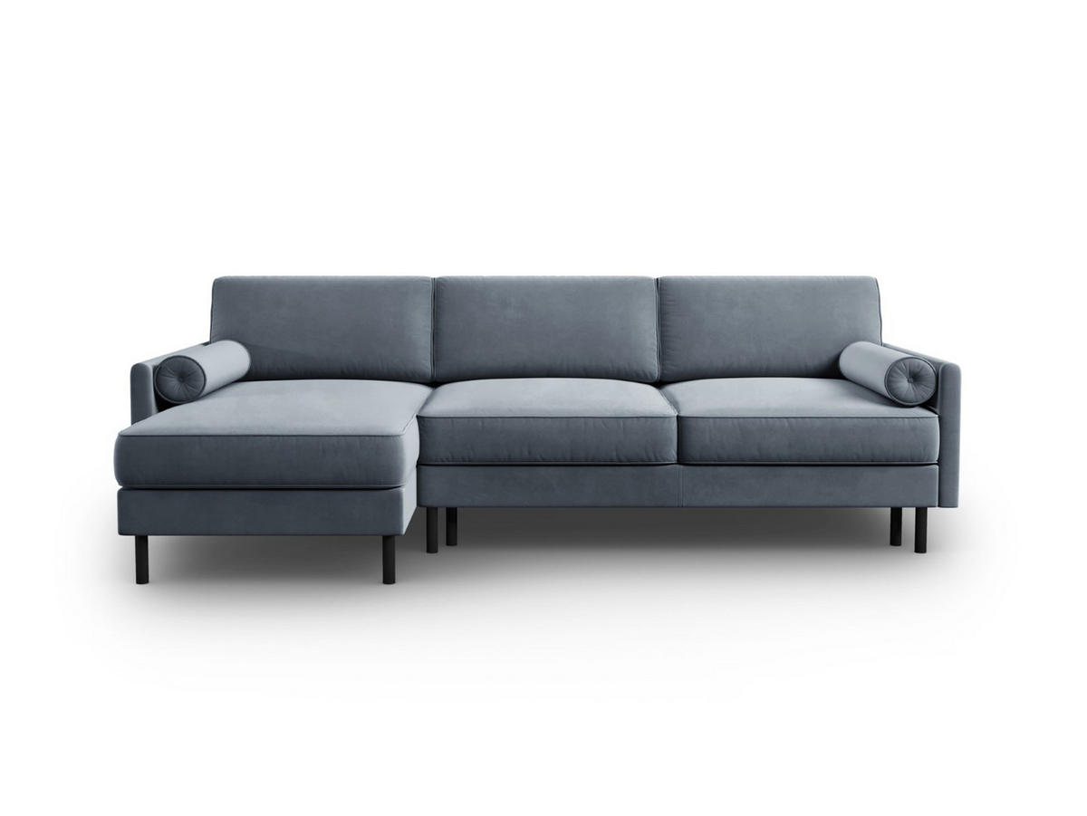 AUSKLAPPBARES-ECKSOFA links mit Container Scott aus Samt hellblau 5 Sitzplätze - Hellblau, Textil (142/212cm) - Micadoni