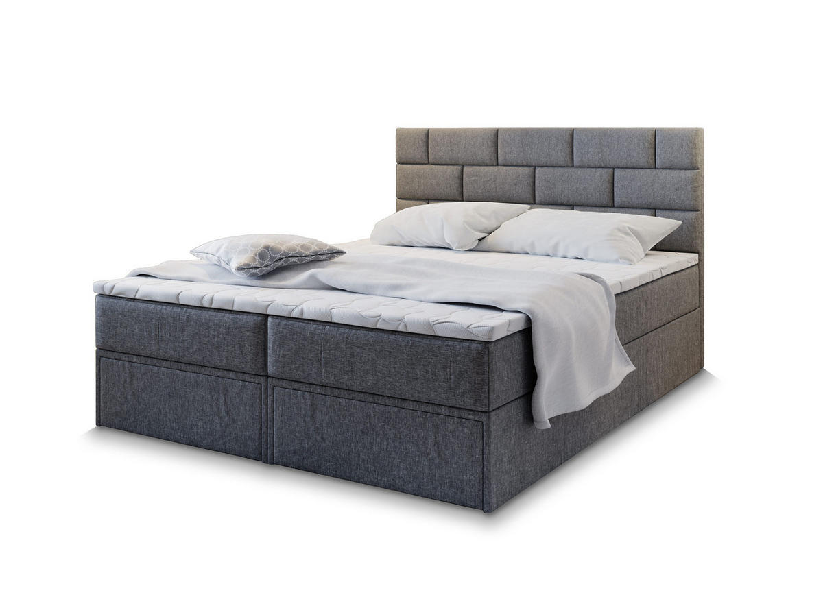 POSTEL BOXSPRING ARINOS 160x200 cm, s matrací a úložným prostorem, šedá - šedá, kompozitní dřevo/textil (160/200cm) - MASSENO