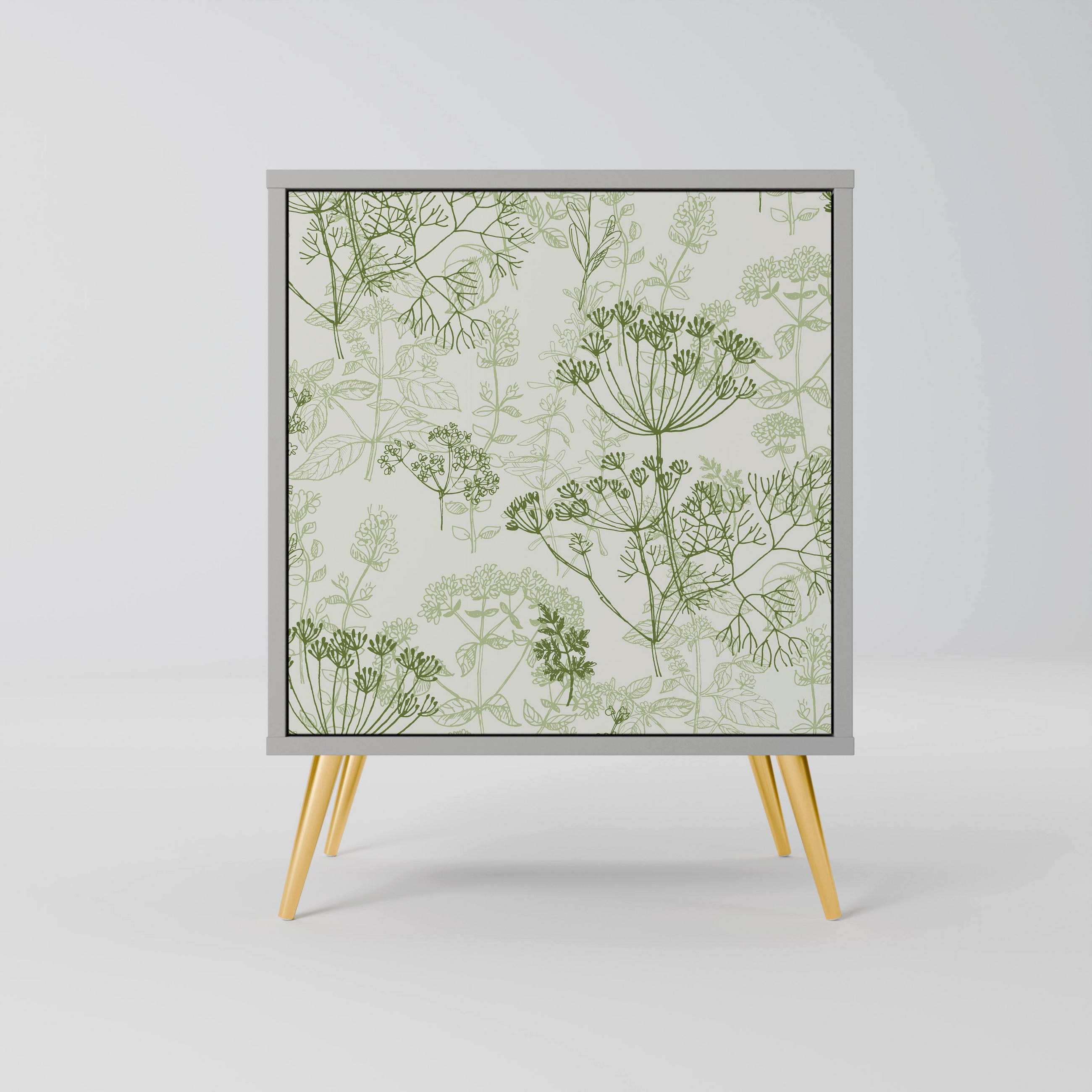 SIDEBOARD FENNEL BALDACHIN, Grau, 57,5x42x75,5 cm, Goldfarbene Metallfüße - Goldfarben/Multicolor, Holzwerkstoff/Metall (57.5/75.5/42cm) - SpaceRebels