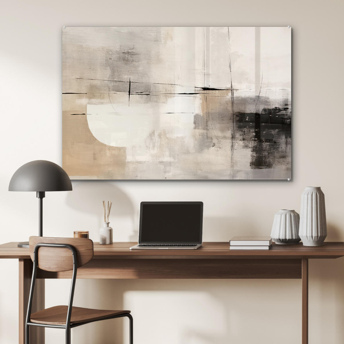 ACRYLGLASBILD Abstrakt - Kunst - Grau 120x80 cm - Hellgrau, Glas (120/80cm) - MuchoWow