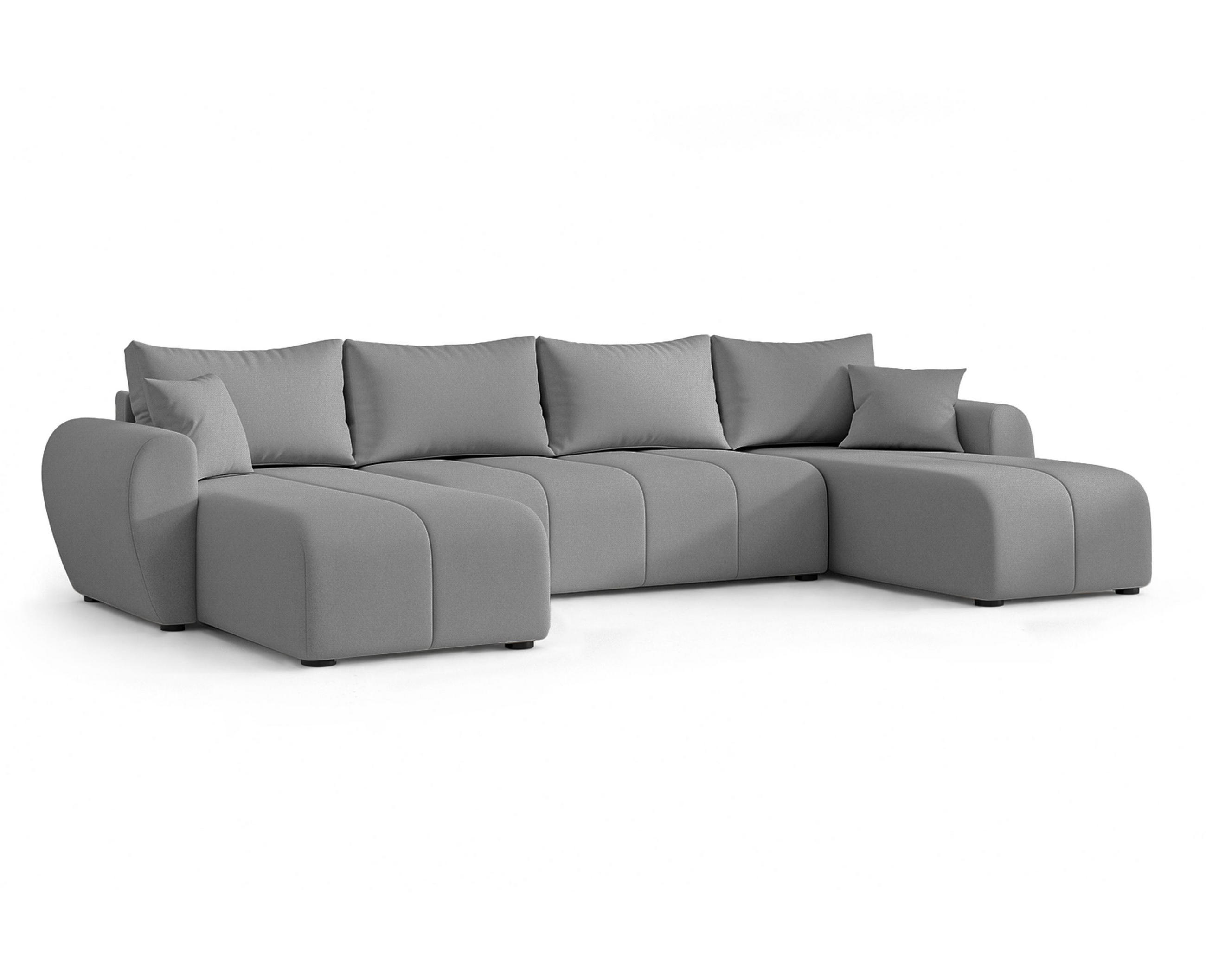 WOHNLANDSCHAFT Malatya U Form Hellgrau 311/145/80 cm mit Schlaffunktion - Hellgrau/Schwarz, Kunststoff/Textil (311/80/145cm) - AX Living