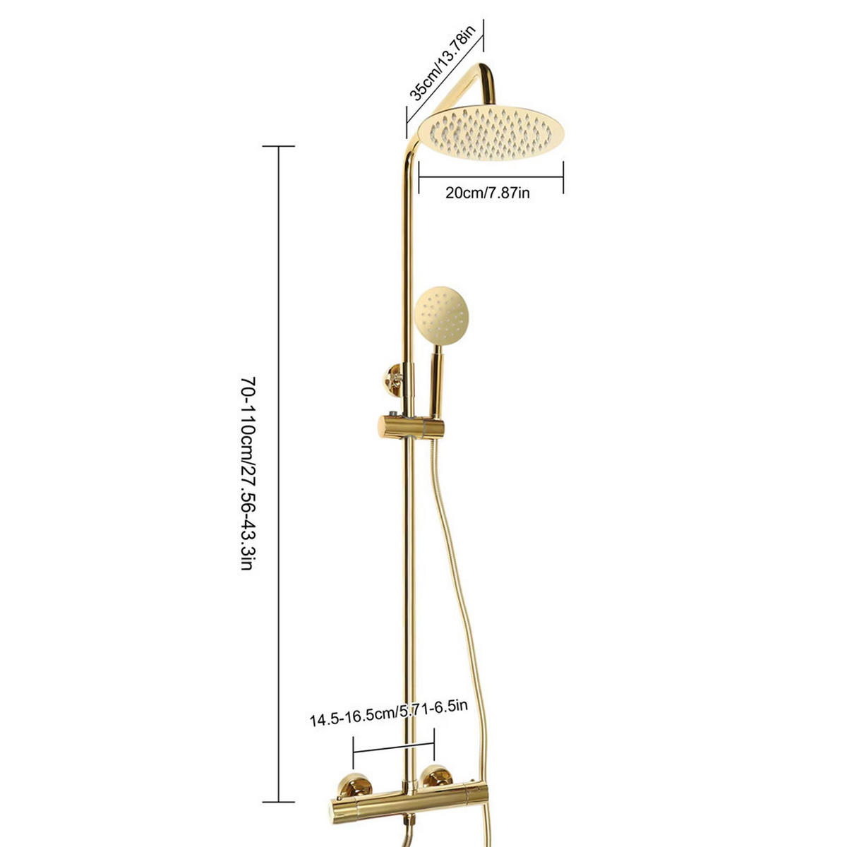ÜBERKOPFBRAUSESET Thermostat Messing Handbrause Set - Goldfarben, Metall (20/110/35cm) - Kaket