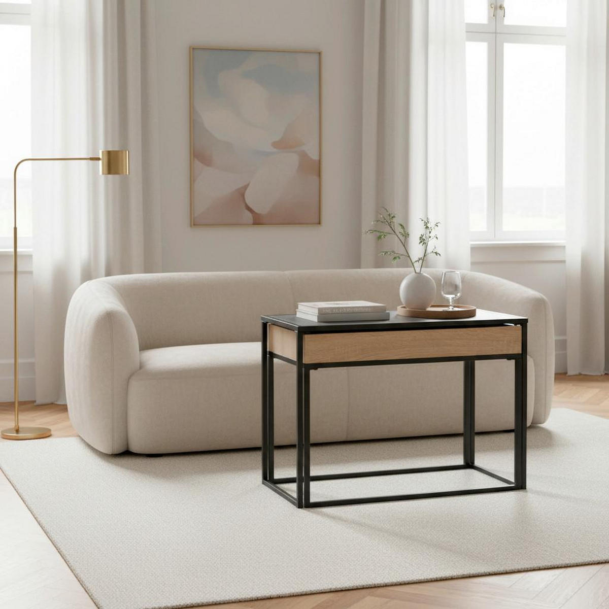COUCHTISCH Ani Schwarz/ Eichefarben MDF mit Stauraum - Schwarz, Metall (60/30/48cm) - Bessagi Home