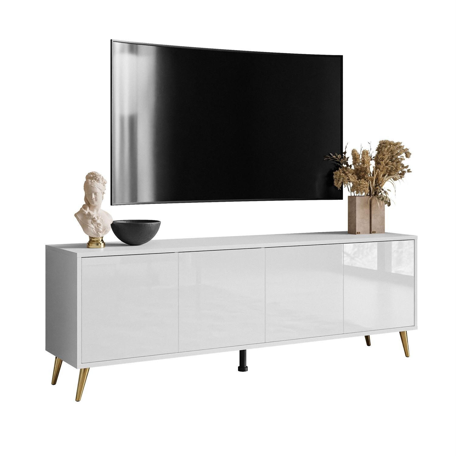 Lookway Tv-Schrank Weiß Hochglanz, Gold 156x54x38 cm
