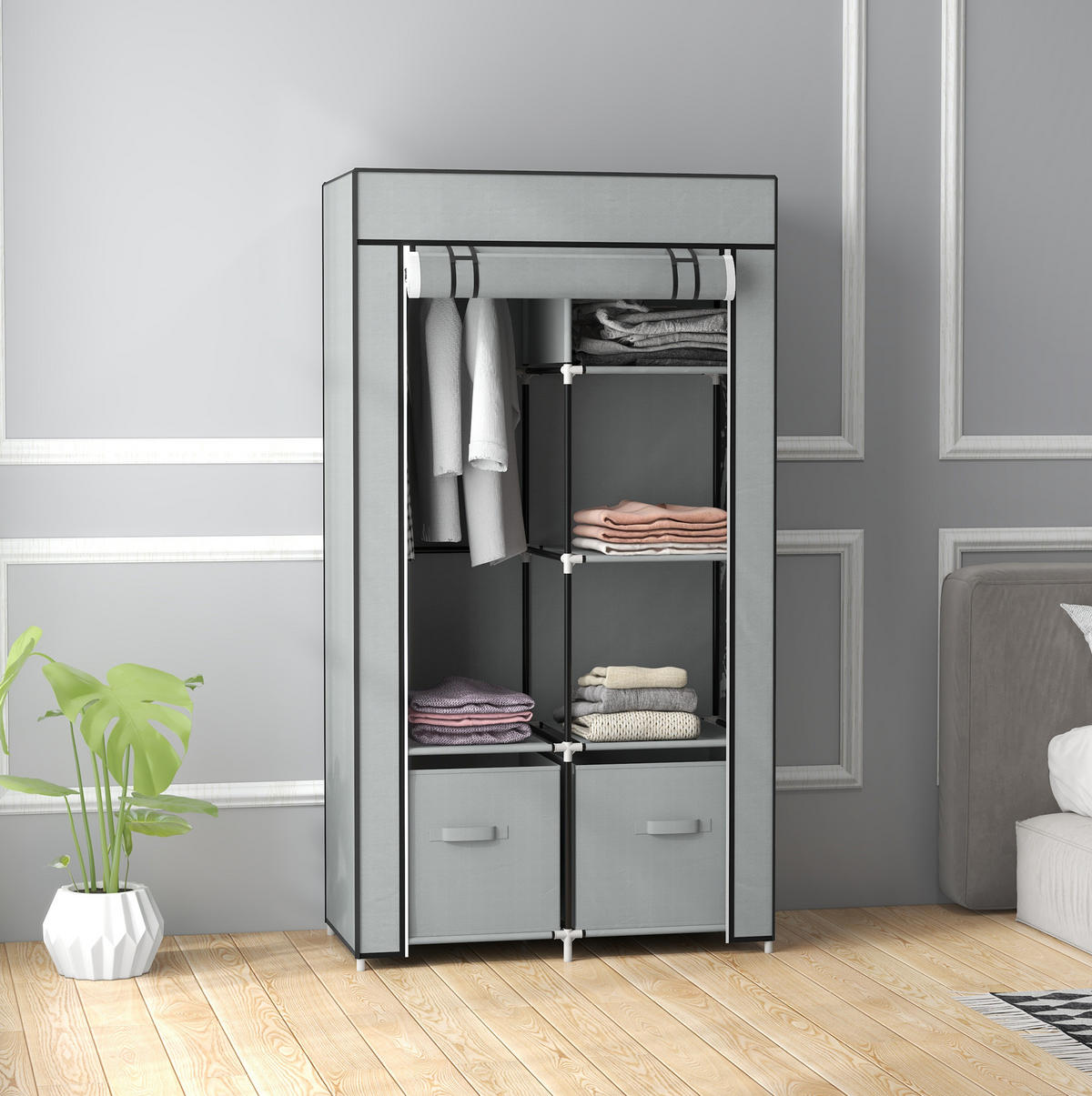 KLEIDERSCHRANK 83/42,5/162,5 cm hellgrau aus Stahl mit Fächern - Hellgrau, Metall (42.5/162.5/83cm) - OKWISH