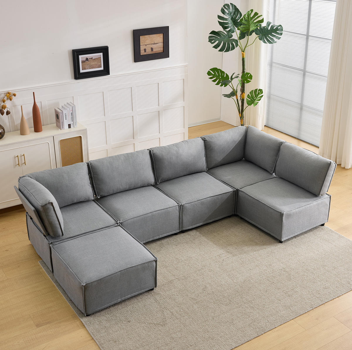 SOFA modular mit Schlaffunktion Hellgrau 3-tlg. - Hellgrau, Holzwerkstoff (152/308cm) - Meubliv