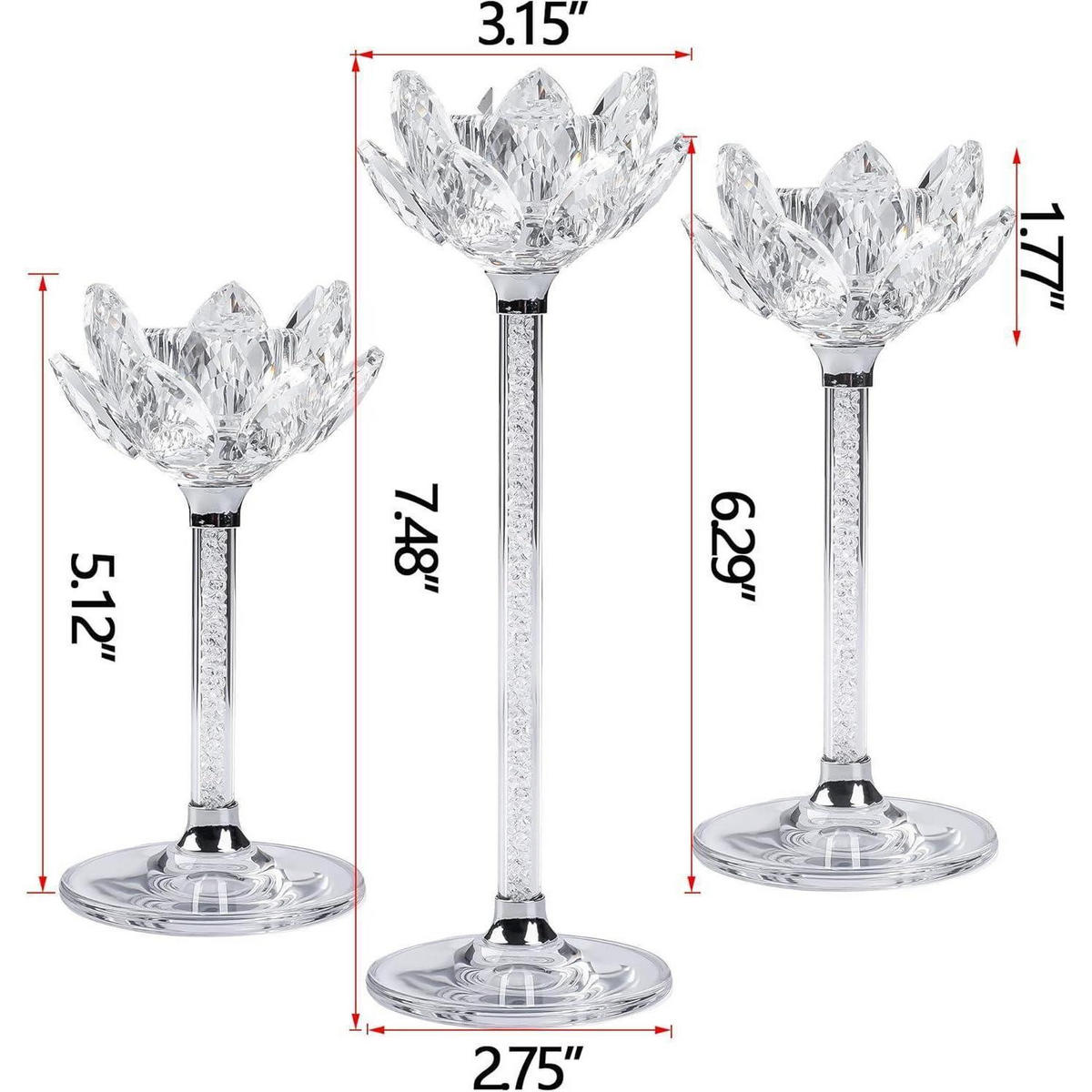 KERZENSTÄNDER 3-teiliges Set Kristall Lotus - Silberfarben, Glas (11.4/20.1/23.4cm)