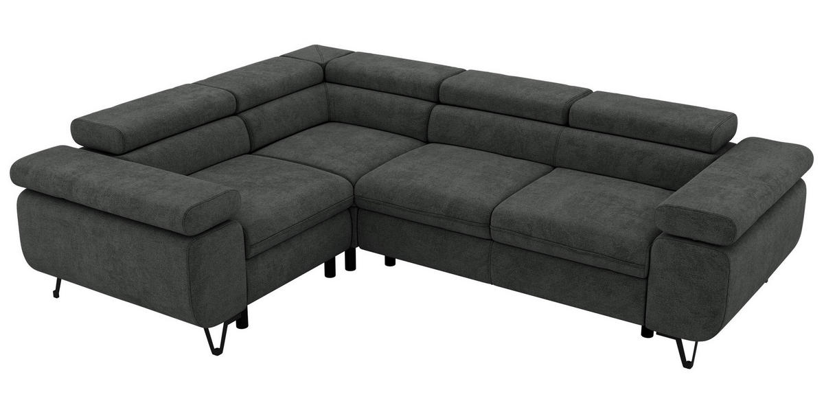 ECKSOFA ORSO L Dunkelgrau Stukture - Links Seite - Dunkelgrau/Schwarz, Textil/Metall (197/268cm) - MKS