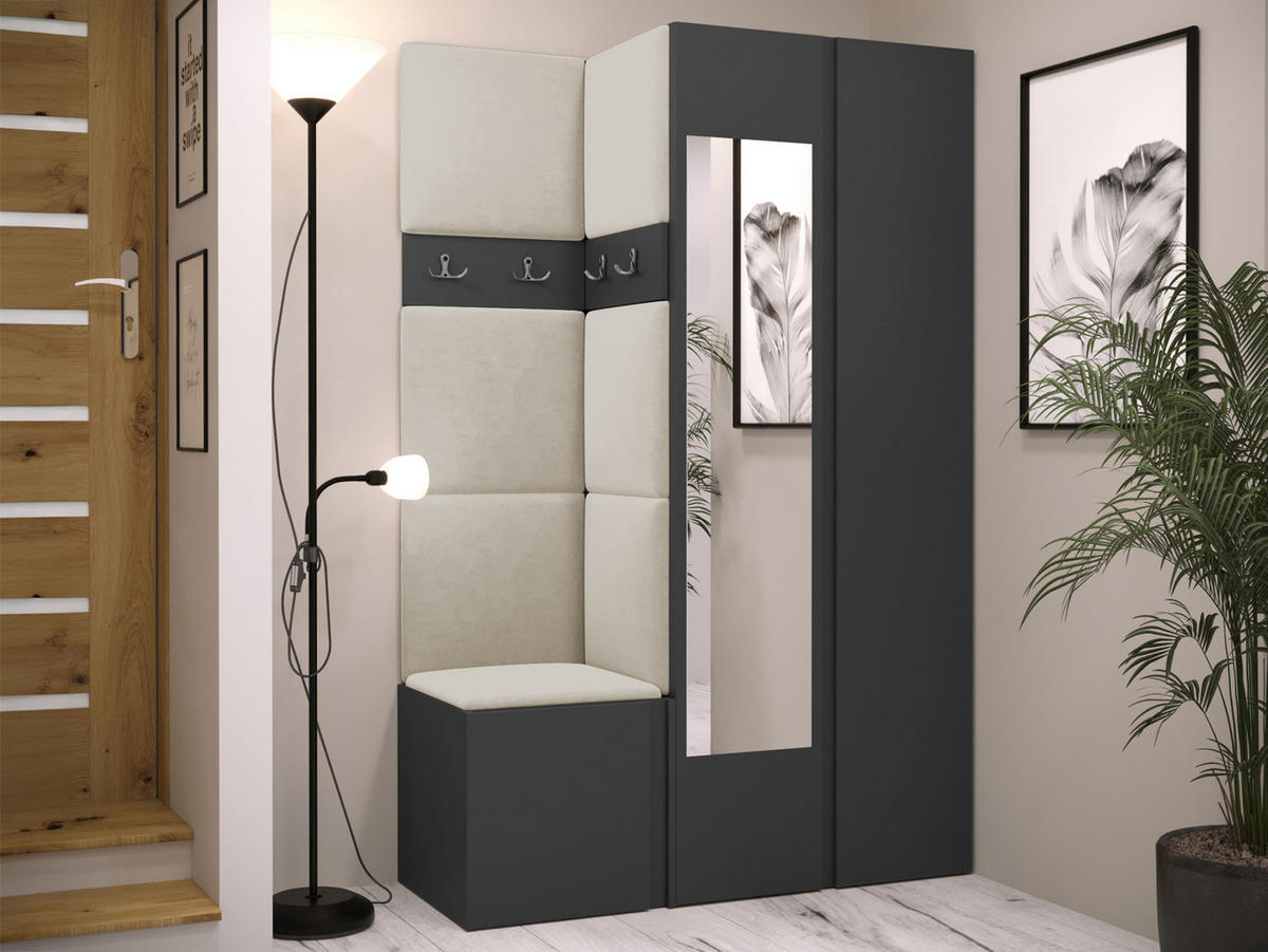 GARDEROBEN-SET Orion XXVI - Beige/Graphitfarben, Holzwerkstoff/Kunststoff (116/186/46cm) - MIRJAN24