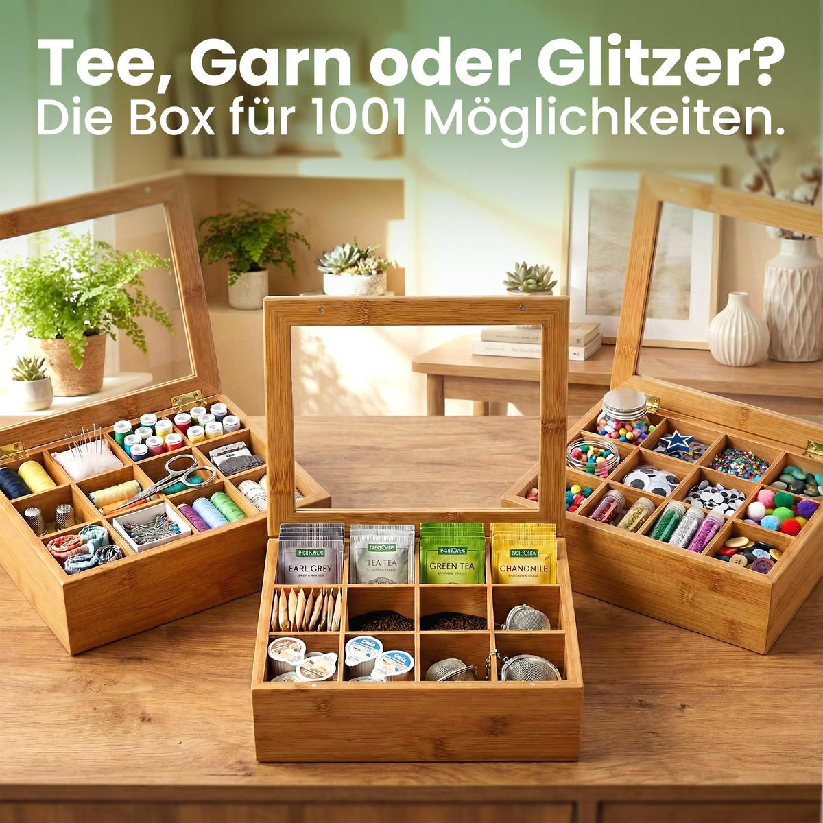 TEEBOX eckig 28/23/9 cm Holz Natura - Eukalyptusholzfarben, Holz (28/9/23cm) - CLP