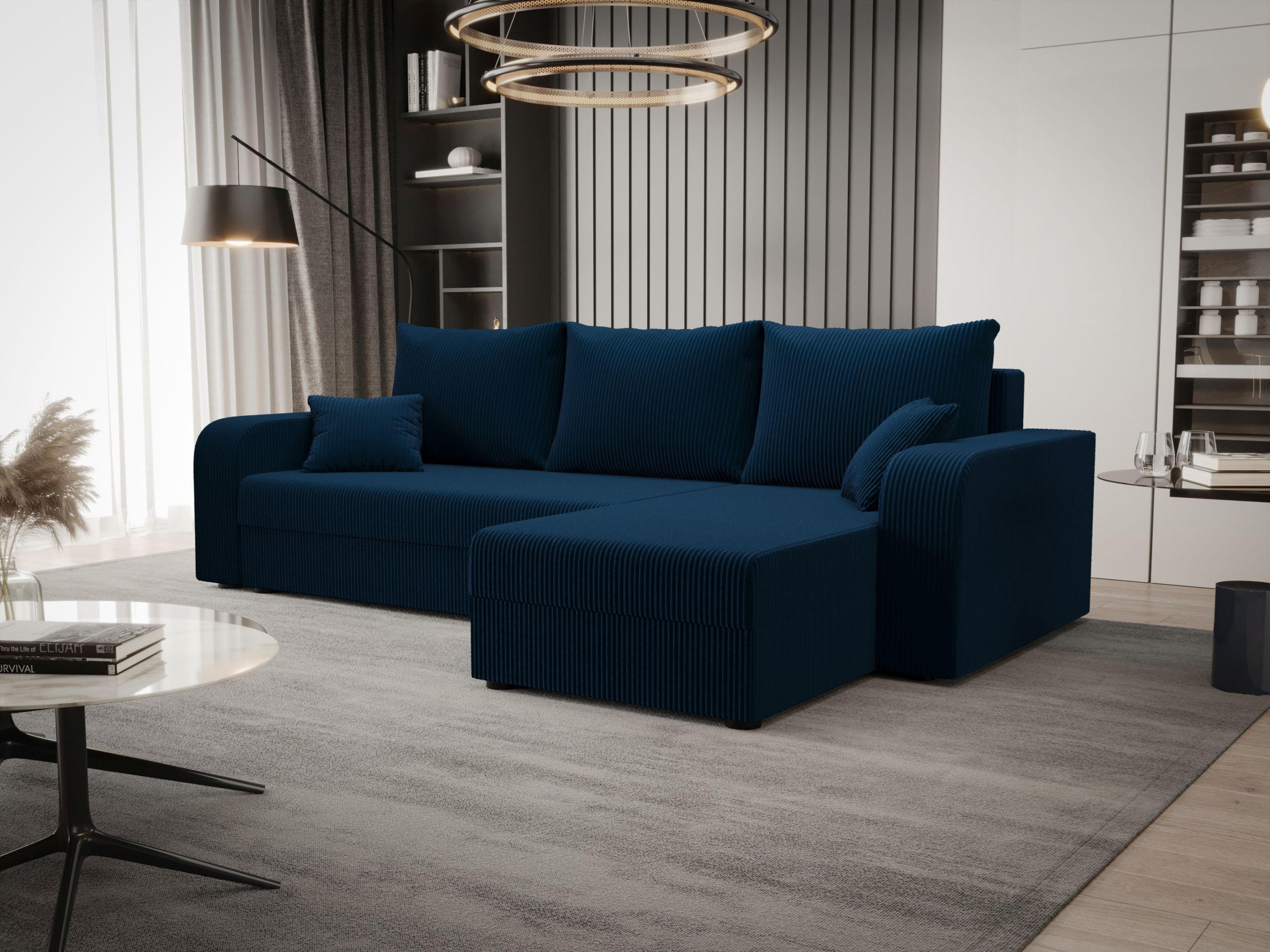 ECKSOFA HEWLET L BIS Zoom 13 Rechts mit Schlaffunktion - Dunkelblau, Textil (240/140cm) - Bedante