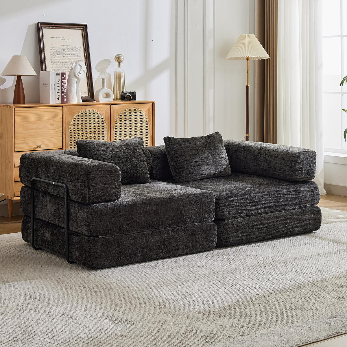 SCHLAFSOFA 2-in-1 faltbar ohne Montage, DE-42526, Schwarz - Schwarz, Textil (200/63/100cm) - ComfortXL