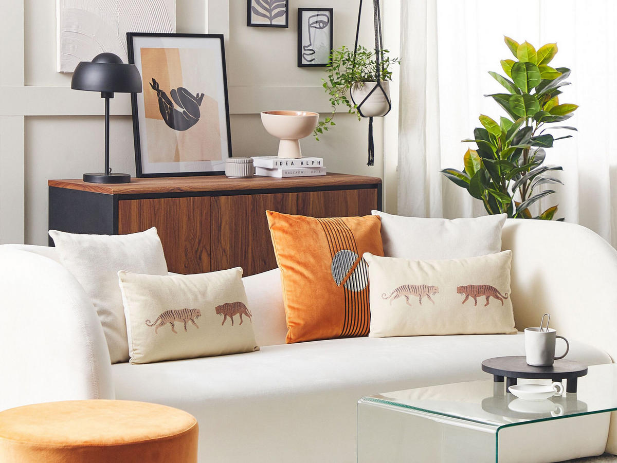 DEKOKISSEN 2er-Set Hellbeige 30/50 cm Nierembergia - Beige, Naturmaterialen/Textil (30/50cm) - Beliani