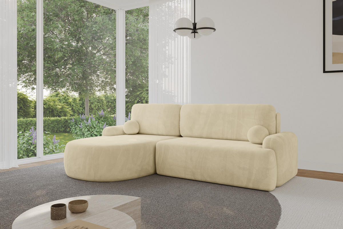 ECKSOFA mit Schlaffunktion und Bettkasten LIRA-L - 264x172x89 Beige - Beige, Holzwerkstoff/Textil (264/172cm) - ALTDECOR