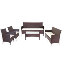 POLY-RATTAN GARNITUR Braun - Braun/Weiß, Kunststoff - MCW