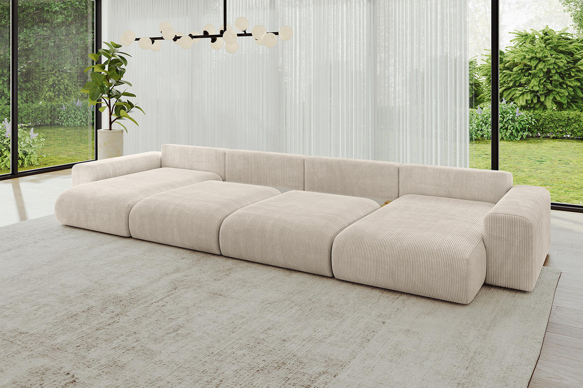 WOHNLANDSCHAFT mit Schlaffunktion ESKAR-U2-464x176x72cm Beige - Ecru, Holzwerkstoff/Kunststoff (176/72/464cm) - ALTDECOR