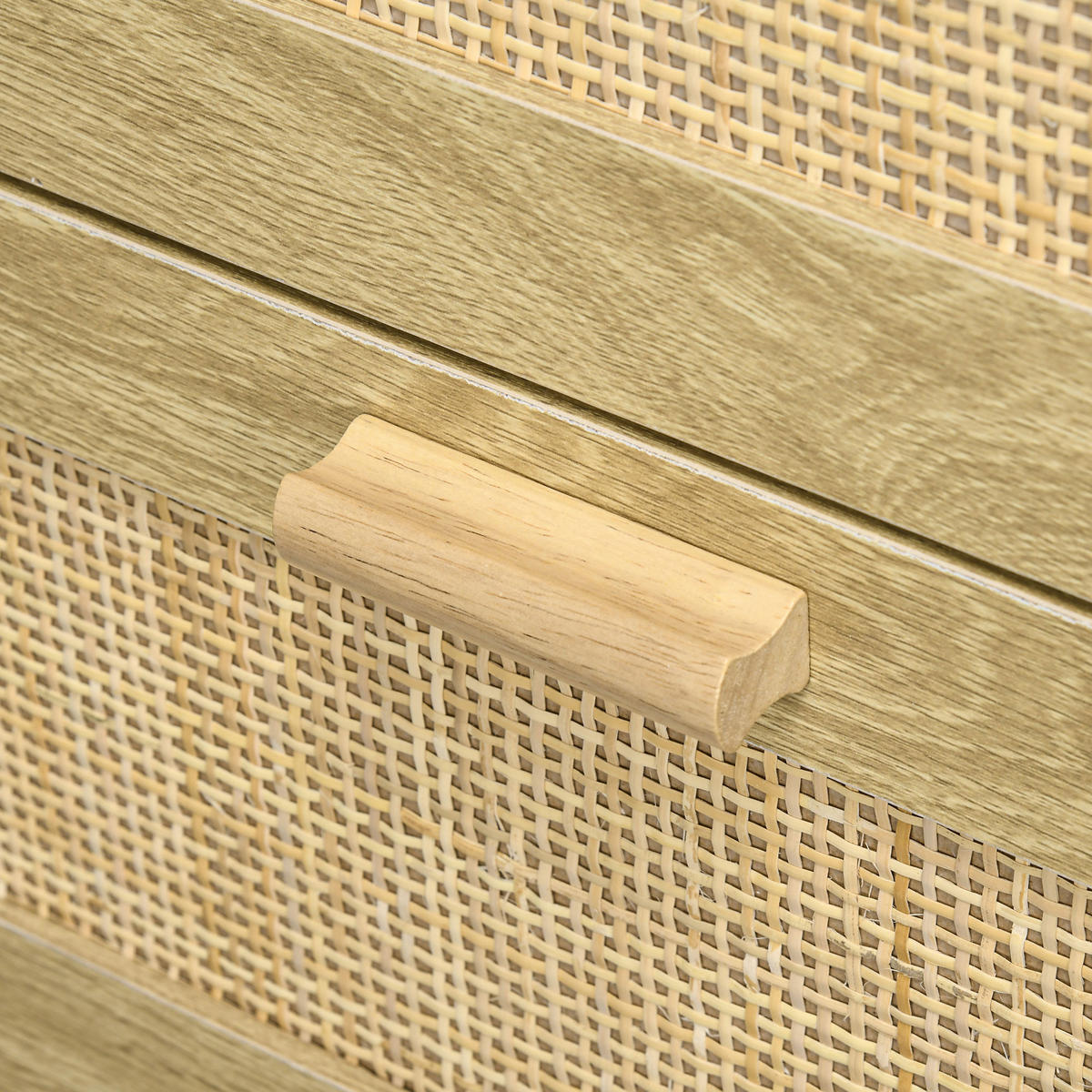 KOMOODE DE-12836 4 Schubladen mit Rattan Hellholz - Naturfarben, Holzwerkstoff (90/108.5/45cm) - ComfortXL