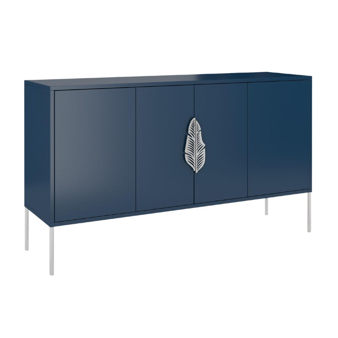 SIDEBOARD Merlin, Marinblau, Silberfarbene Details - Silberfarben/Dunkelblau, Holzwerkstoff/Metall (138/79/40cm) - Skandica