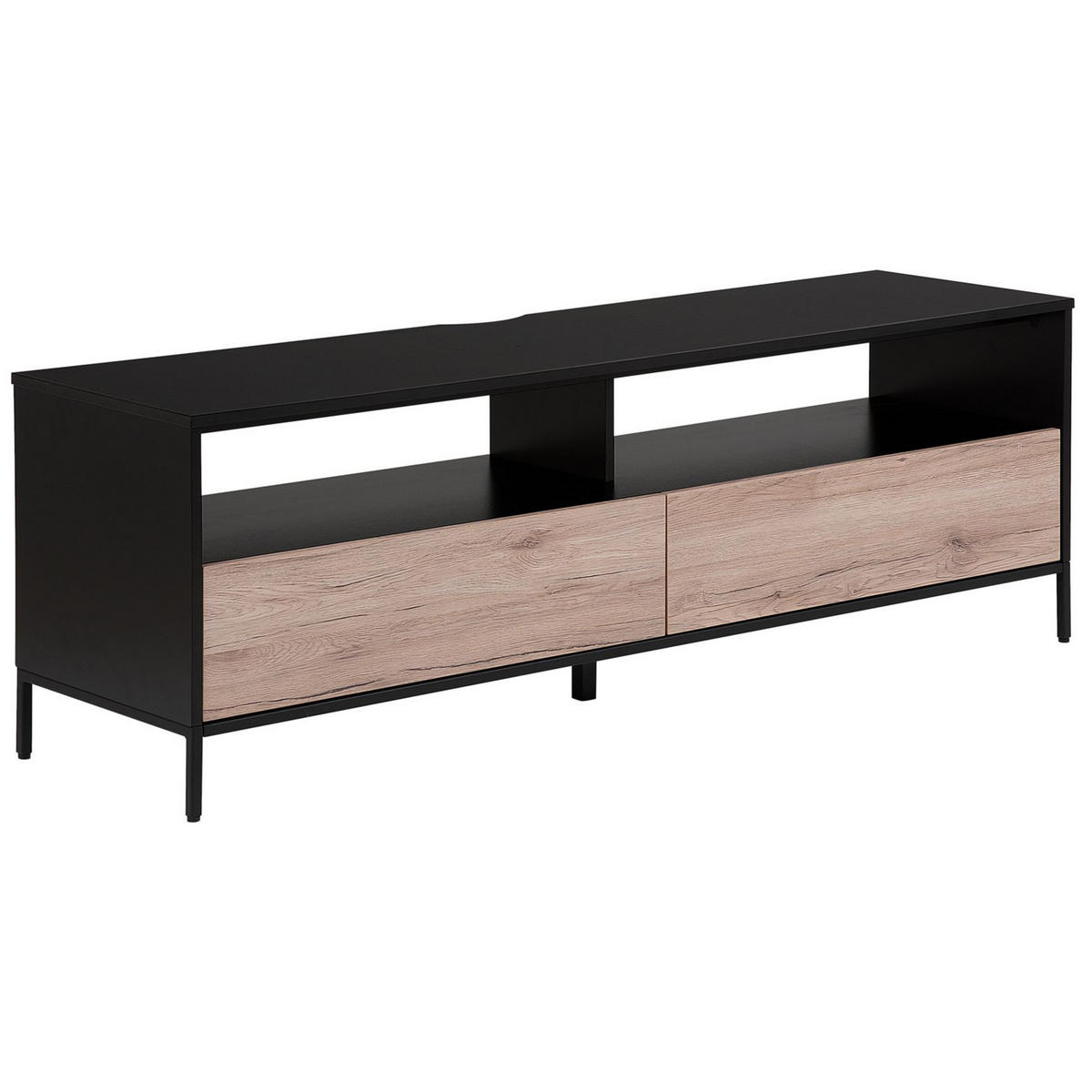 TV-MÖBEL Schwarz, Hellbraun SYDNEY 42/150/52 cm - Schwarz, Holzwerkstoff (150/52/42cm) - Beliani