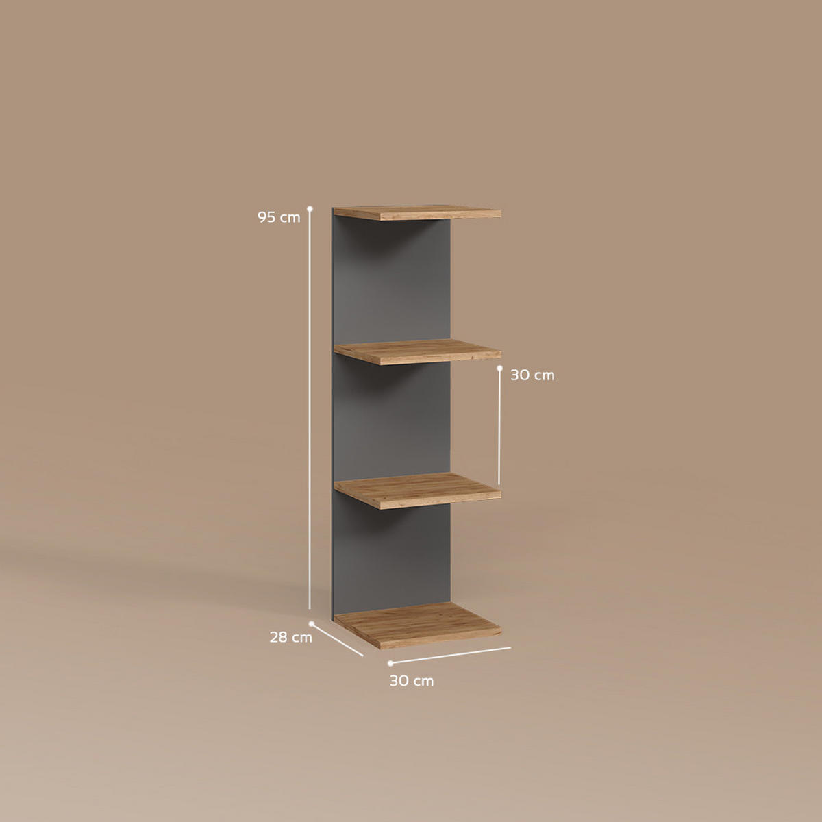 WANDREGAL Vesuvio Anthrazit 30 x 95 cm 2er Set - Anthrazit, Holzwerkstoff (30/95/28cm) - Livinity®