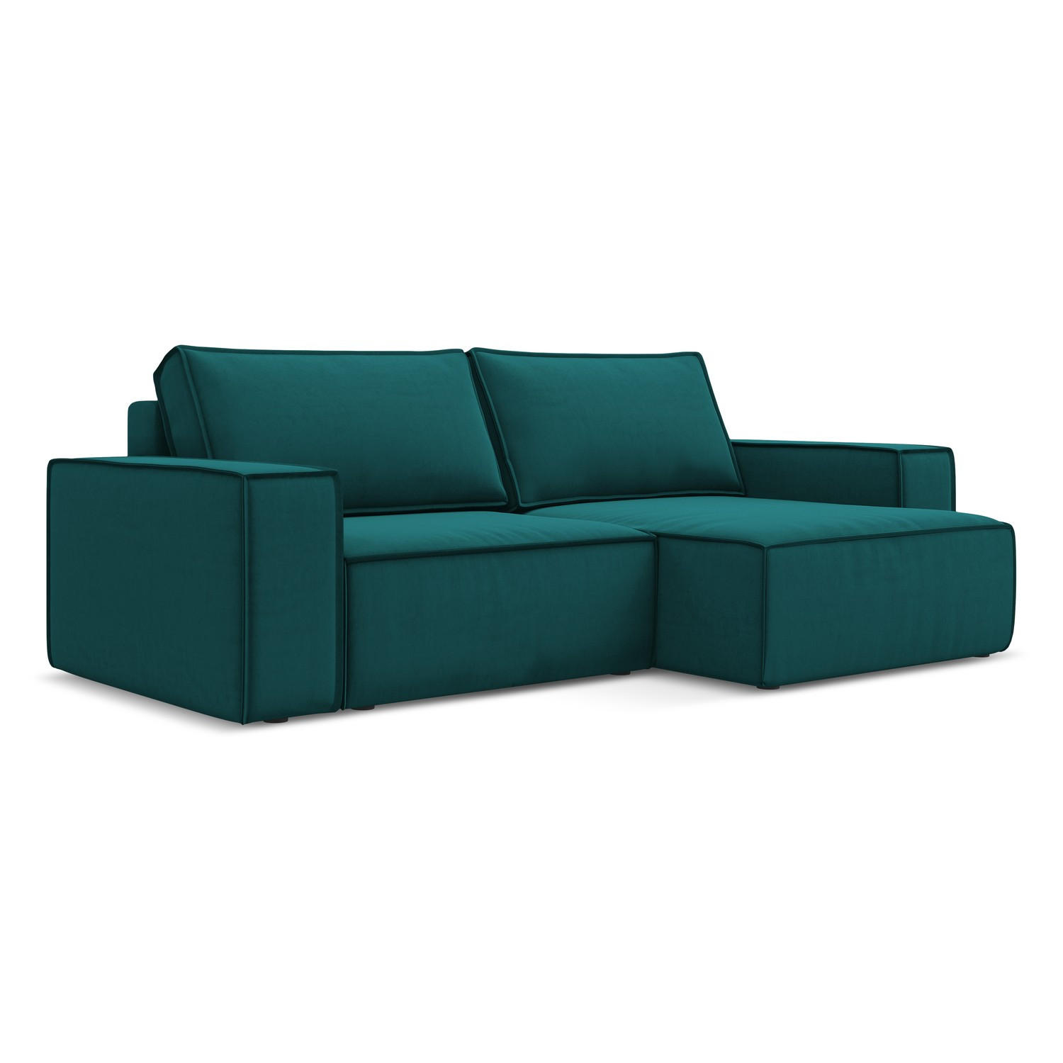 ECKSOFA mit Schlaffunktion Samt Stoff Blau - Blau/Petrol, Kunststoff/Textil (257/148cm) - LaMiaSofa