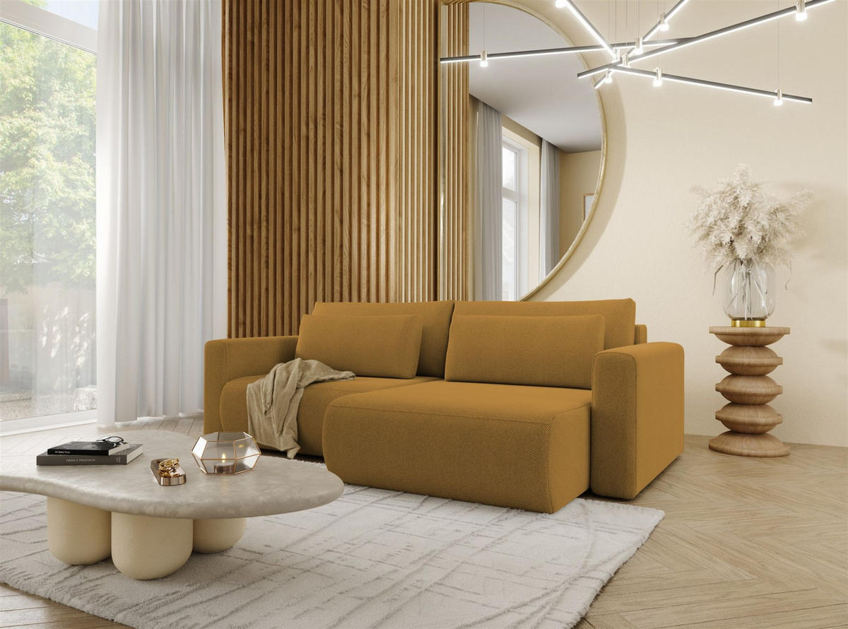 ECKSOFA Chaira Mit Schlaffunktion - Currygelb, Holzwerkstoff/Textil (240/149cm) - Fun Möbel