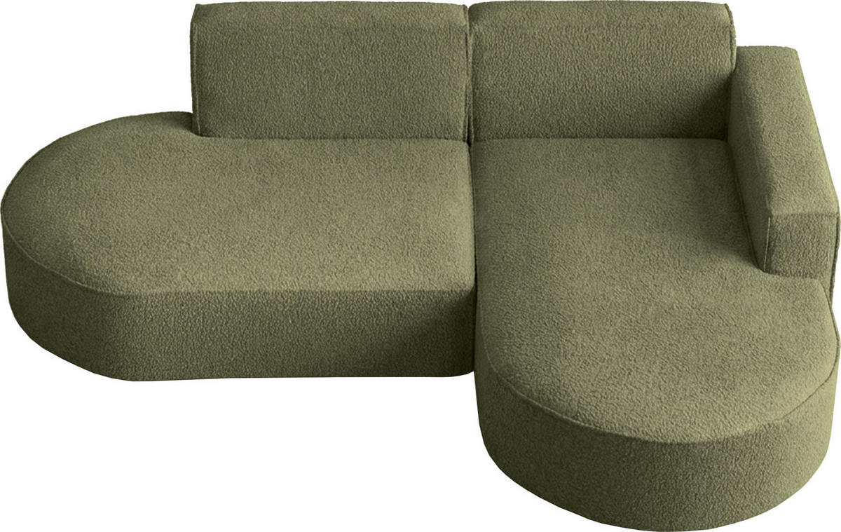 ECKSOFA Hana L-Form 3-Sitzer Ecke Rechts, Boucle, Grün 241/73/168 cm - Schwarz/Grün, Textil/Metall (168/241cm) - WFL GROUP