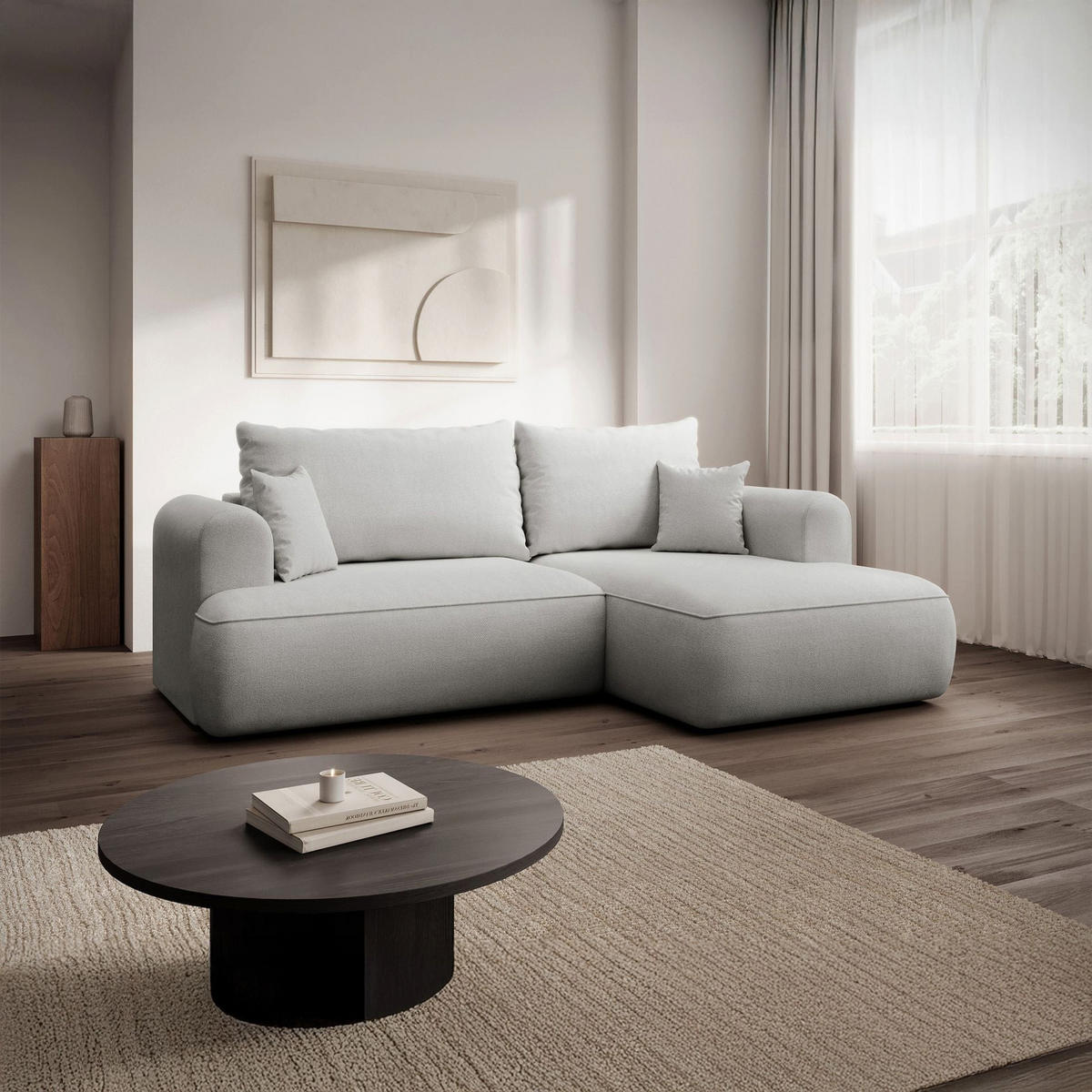 ECKSOFA Ovo Mini Hellgrau rechts - Hellgrau/Schwarz, Kunststoff/Textil (156/238cm) - Selsey