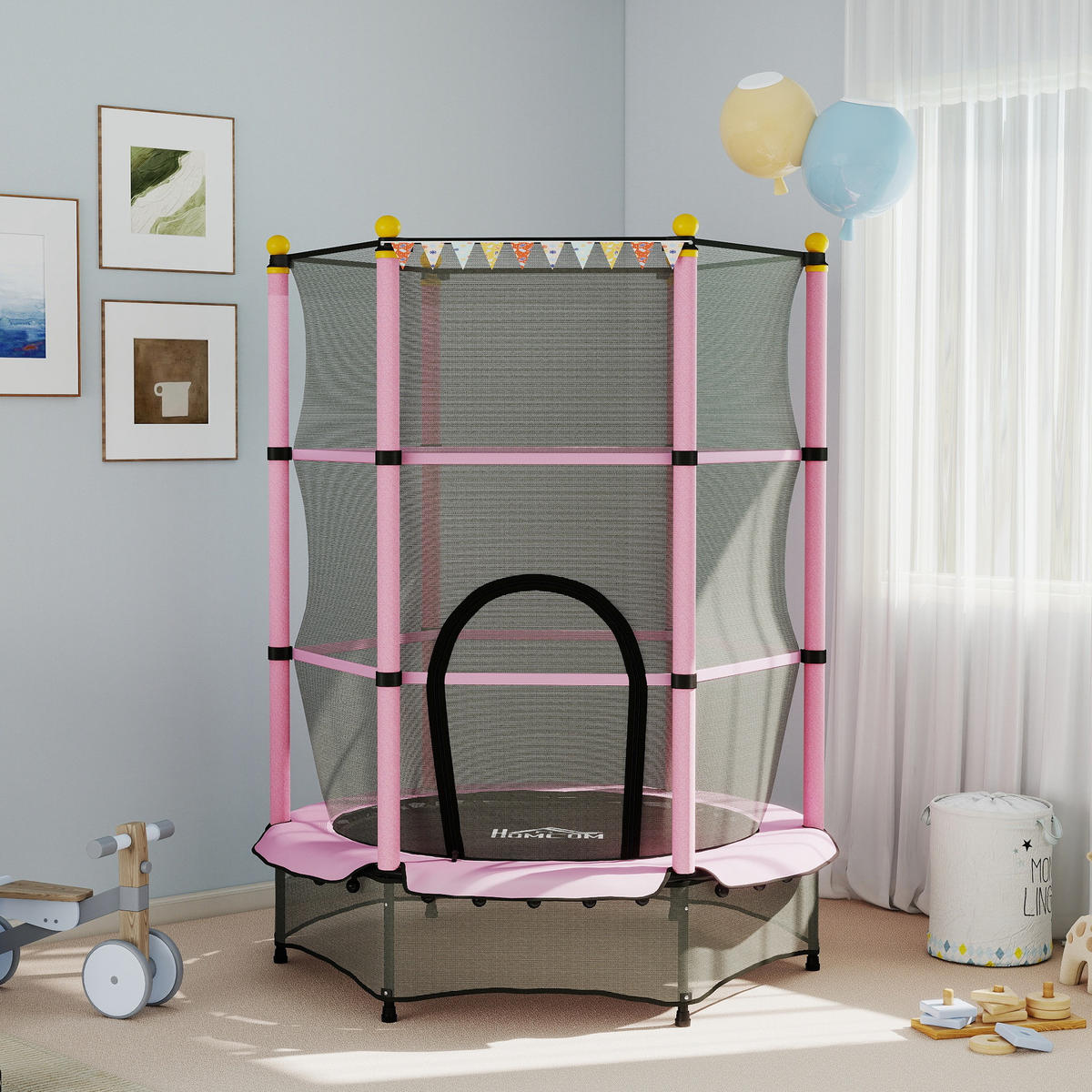 KINDERTRAMPOLIN - Rosa, Kunststoff/Metall (140/140cm) - HOMCOM