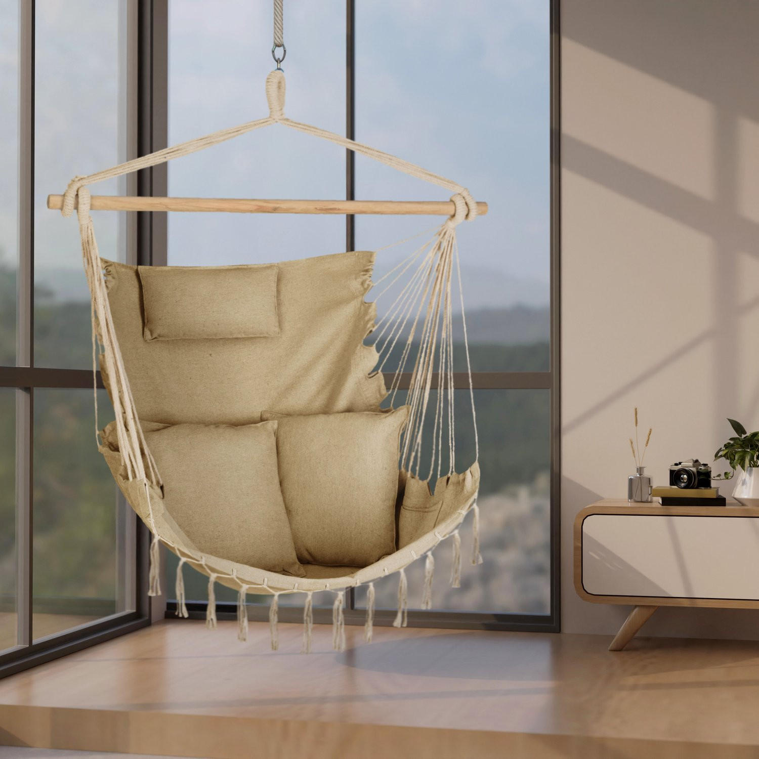 HÄNGESESSEL mit 3 Kissen 75/100/130 cm, bis 140 kg - Honig, Textil (100/130/75cm) - Outtec
