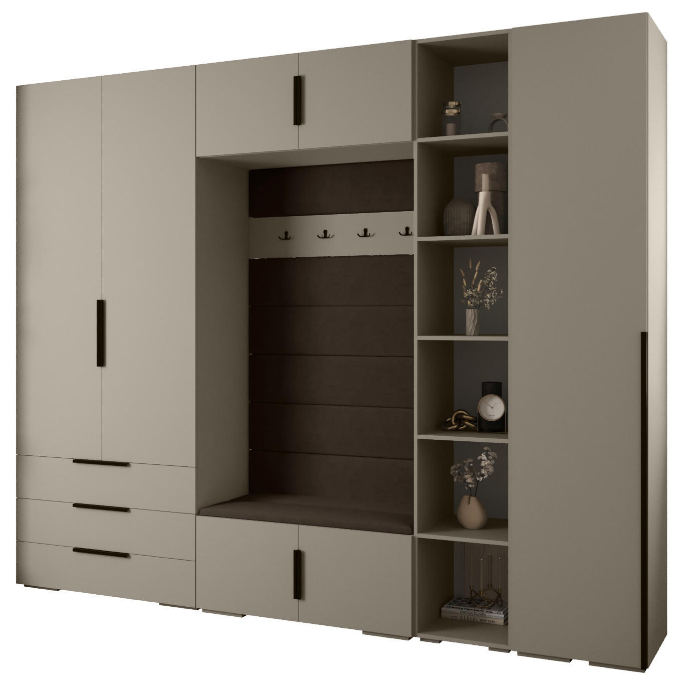 Abiks Möbel Garderoben-Set Kaschmir, Braun, Schwarz 290x236.7x47 cm