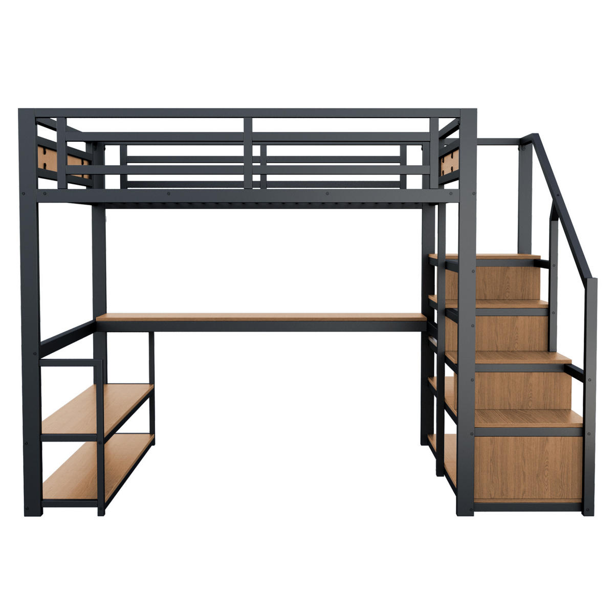 HOCHBETT 140/200 cm Schwarz aus Metall und MDF mit Regalen und Tisch - Schwarz, Metall (140/200cm) - OKMYHOME