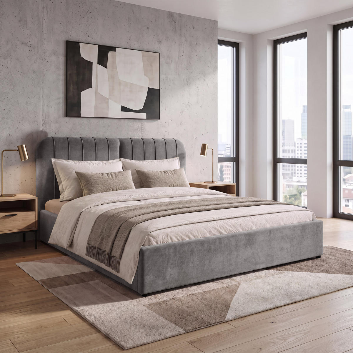 ČALOUNĚNÁ POSTEL Livre s pěnovou matrací 10 cm, s úložným prostorem, 160x200 cm, žinylková látka, tmavě šedá - tmavě šedá, textil (160/200cm) - Beautysofa