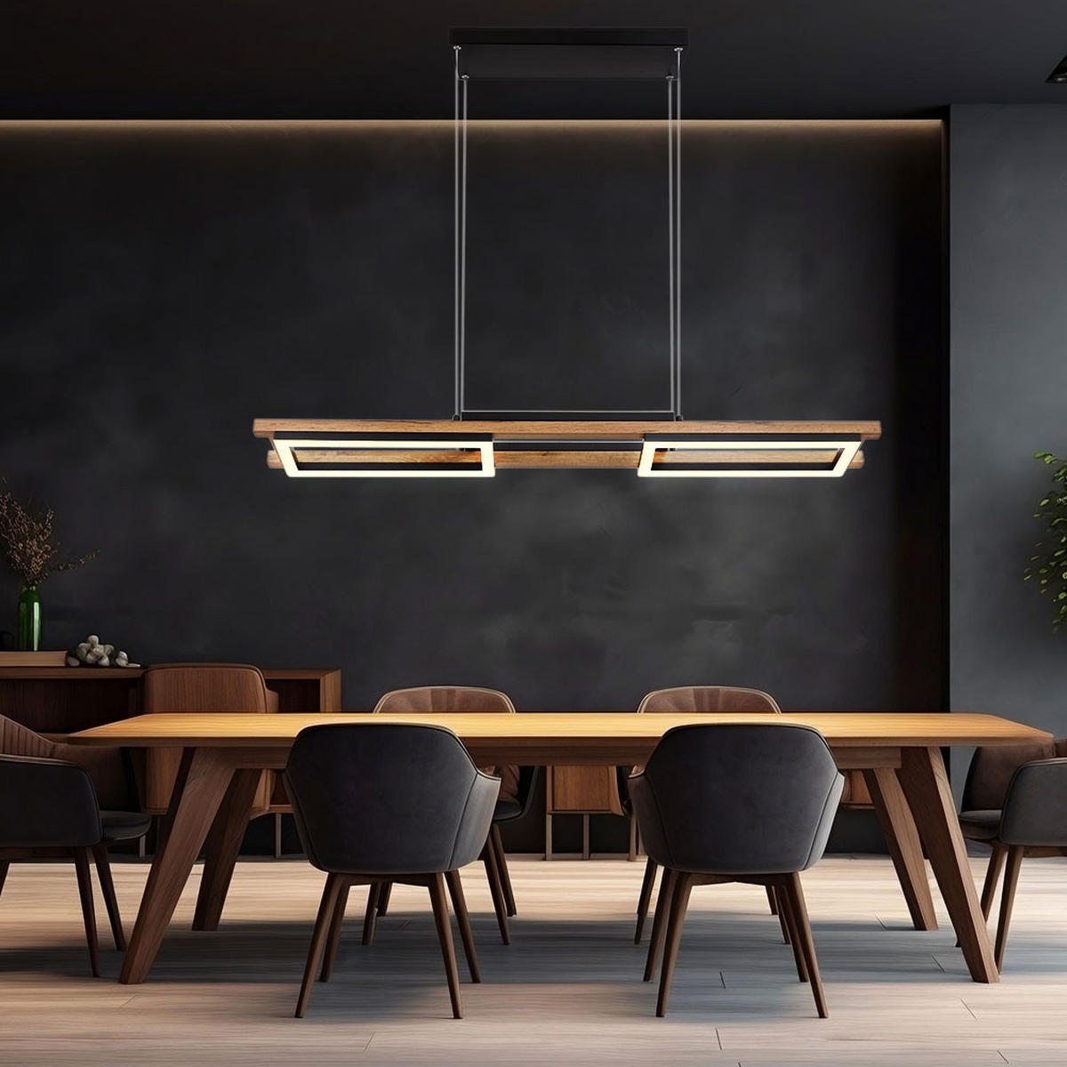 LED HÄNGELEUCHTE ILLA Holzoptik Braun - Braun, Metall (100/13.5/120cm) - Globo Lighting