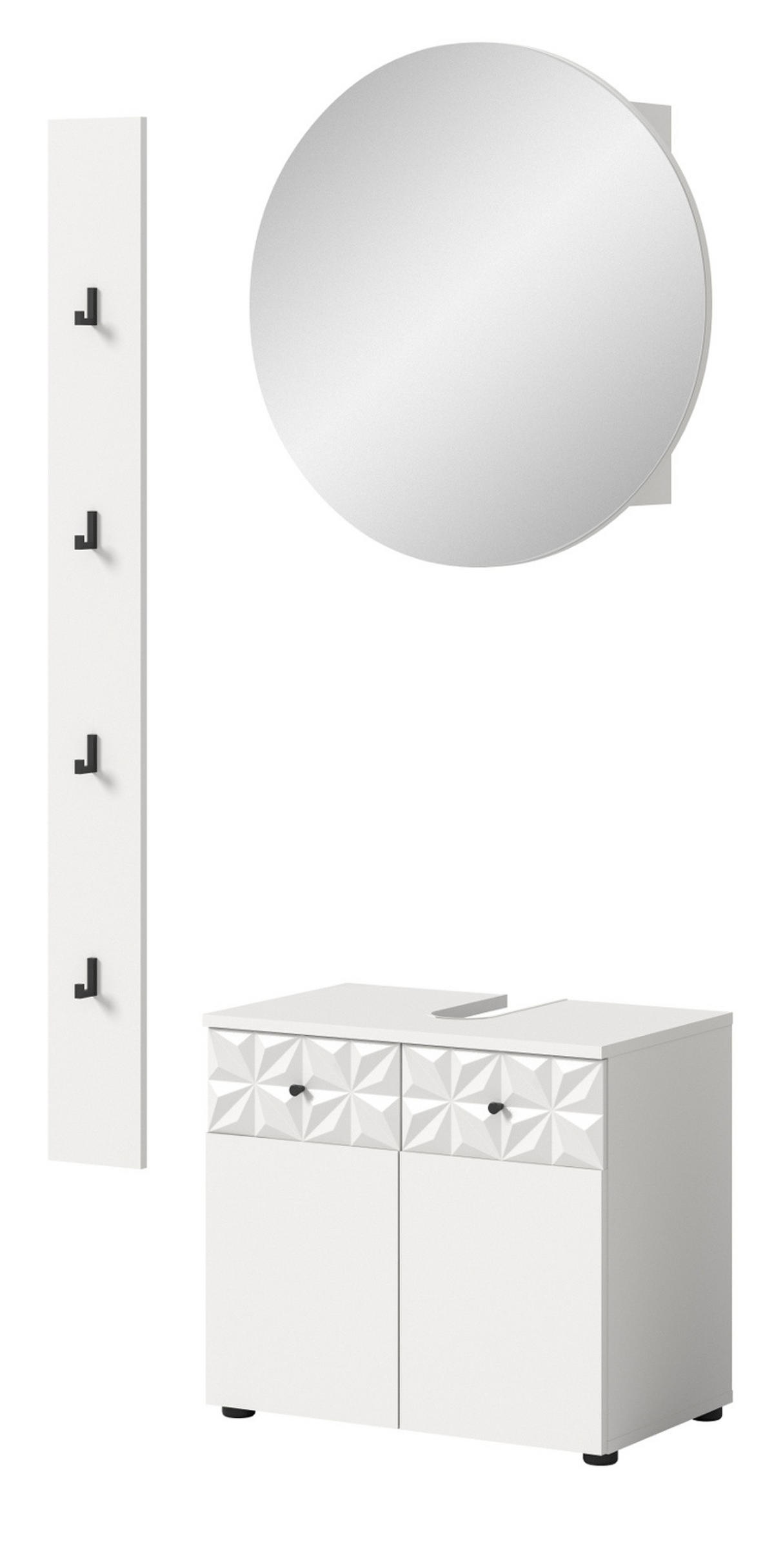 BADMÖBEL-SET weiß Hochglanz 3-teilig 100 cm, Komplettset mit 3D-Struktur - Weiß Hochglanz, Glas/Holzwerkstoff (101/187/37cm) - Inn.Furn