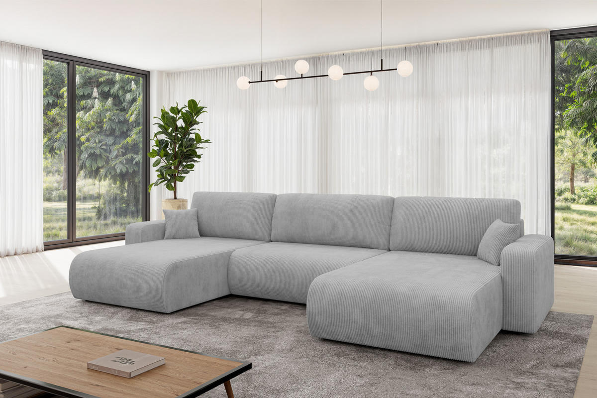 SEDACÍ SOUPRAVA DO U s funkcí spaní a úložným prostorem BERY-U 377x193x88 šedá manšestr - šedá/černá, kompozitní dřevo/textil (377/88/193cm) - ALTDECOR