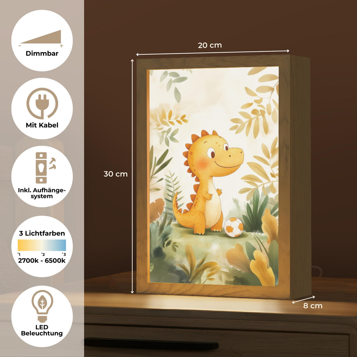 NACHTTISCHLAMPE Dino - Fußball - Orange 20x30 cm - Beige, Holzwerkstoff (8/20/30cm)