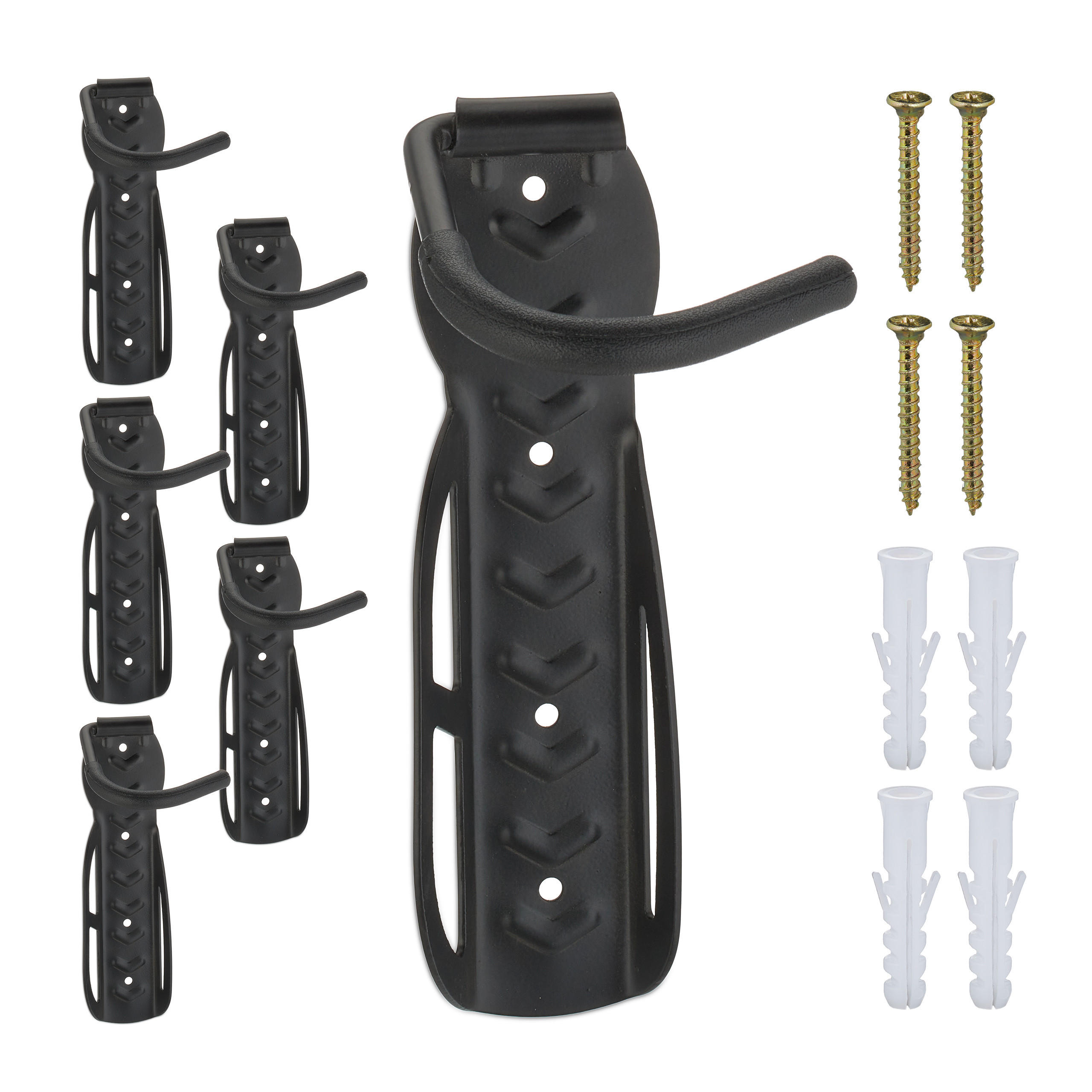FAHRRADWANDHALTERUNG Schwarz 6er-Set Stahl - Schwarz, Kunststoff/Metall (11/25.5/14cm) - Relaxdays